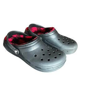 Crocs Classic Slip On Clog Heel Strap Red Black Plaid Lining Black Sz J4 Kids
